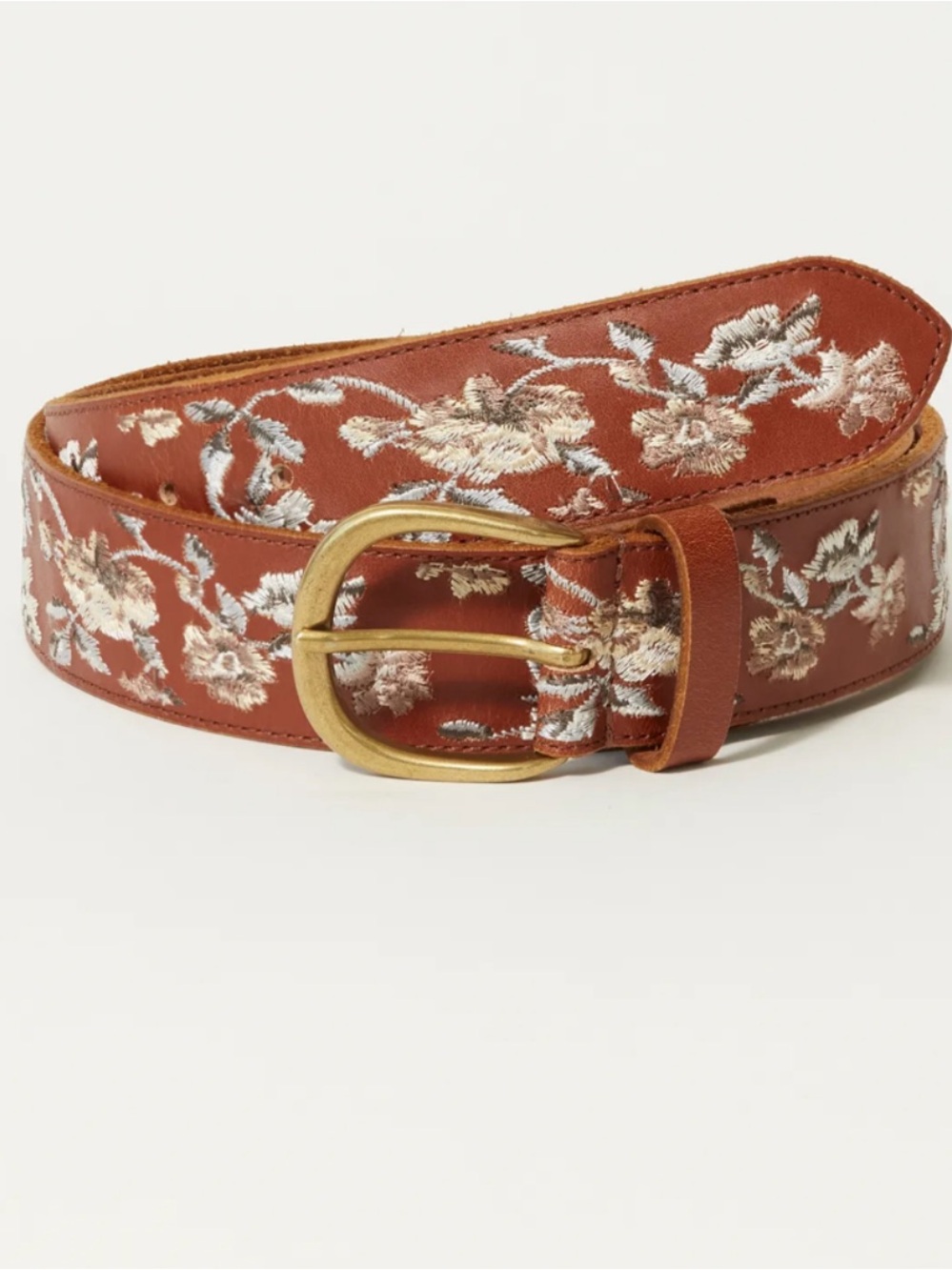 Lucky Brand Border Cream Floral Emb Belt